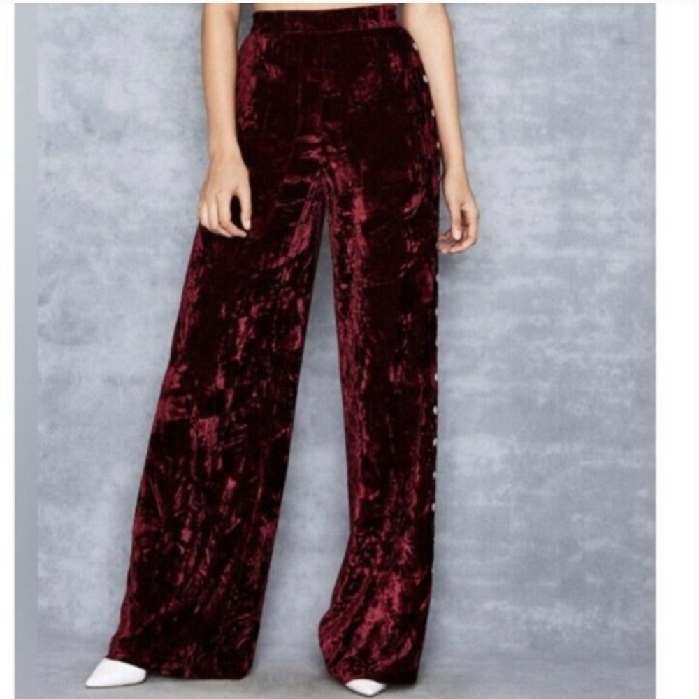 Mistress Rocks Valiant Plum Crushed Velvet Studded Palazzo Pants Size XS - Picture 7 of 8